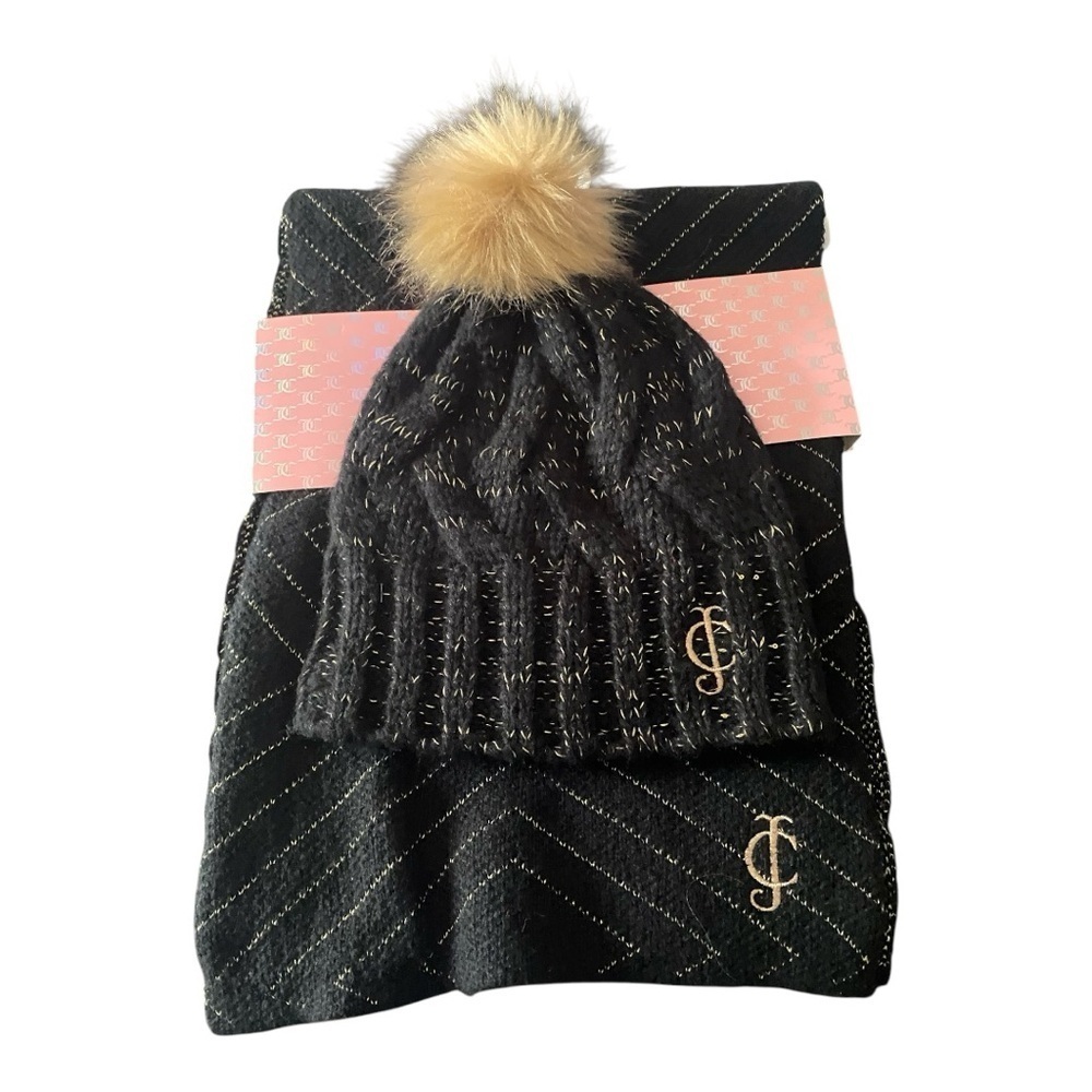 NWT-JUICY COUTURE-BLACK HAT AND SCARF SET